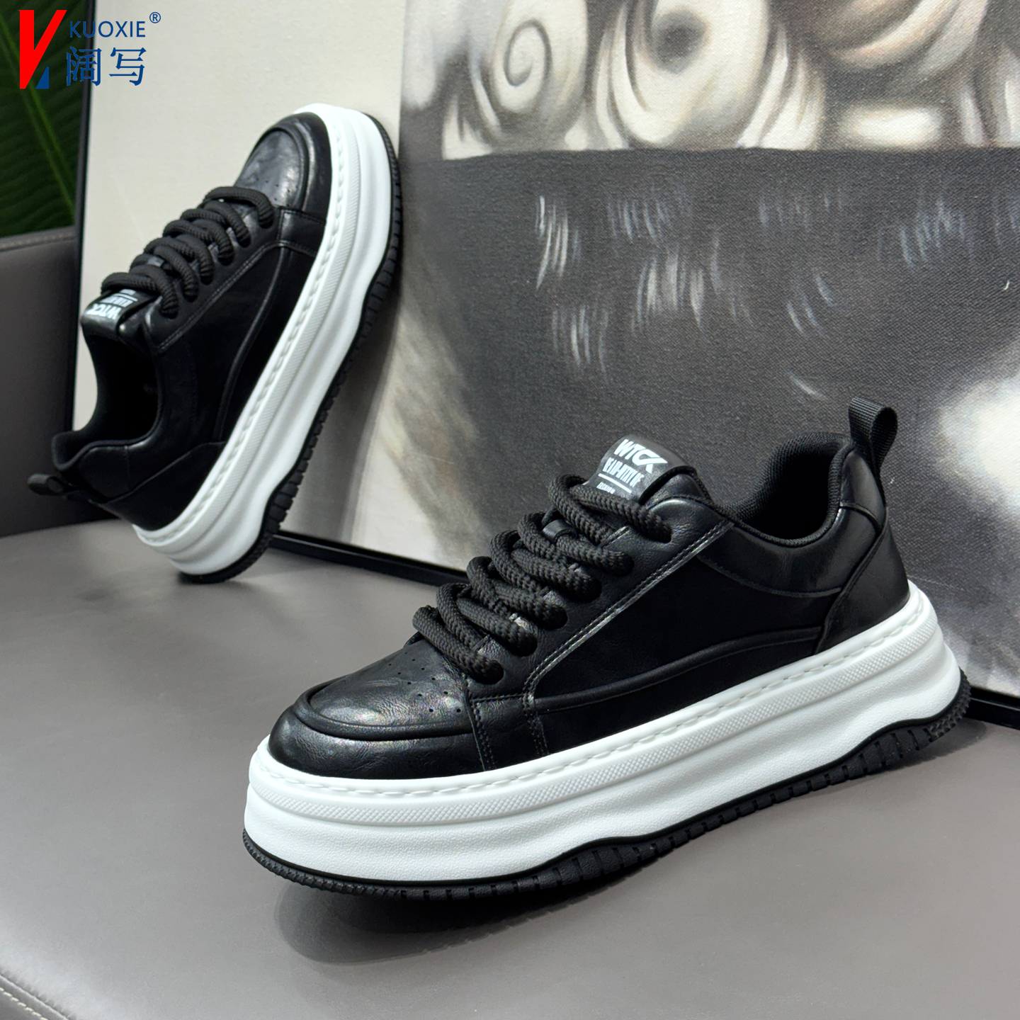 男鞋2025新款秋季透气厚底板鞋男士潮流百搭复古运动休闲鞋子