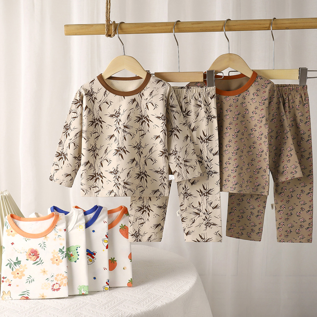 【200g棉】儿童莱卡棉家居服套装宝宝无骨睡衣男女童秋衣秋裤打底衫