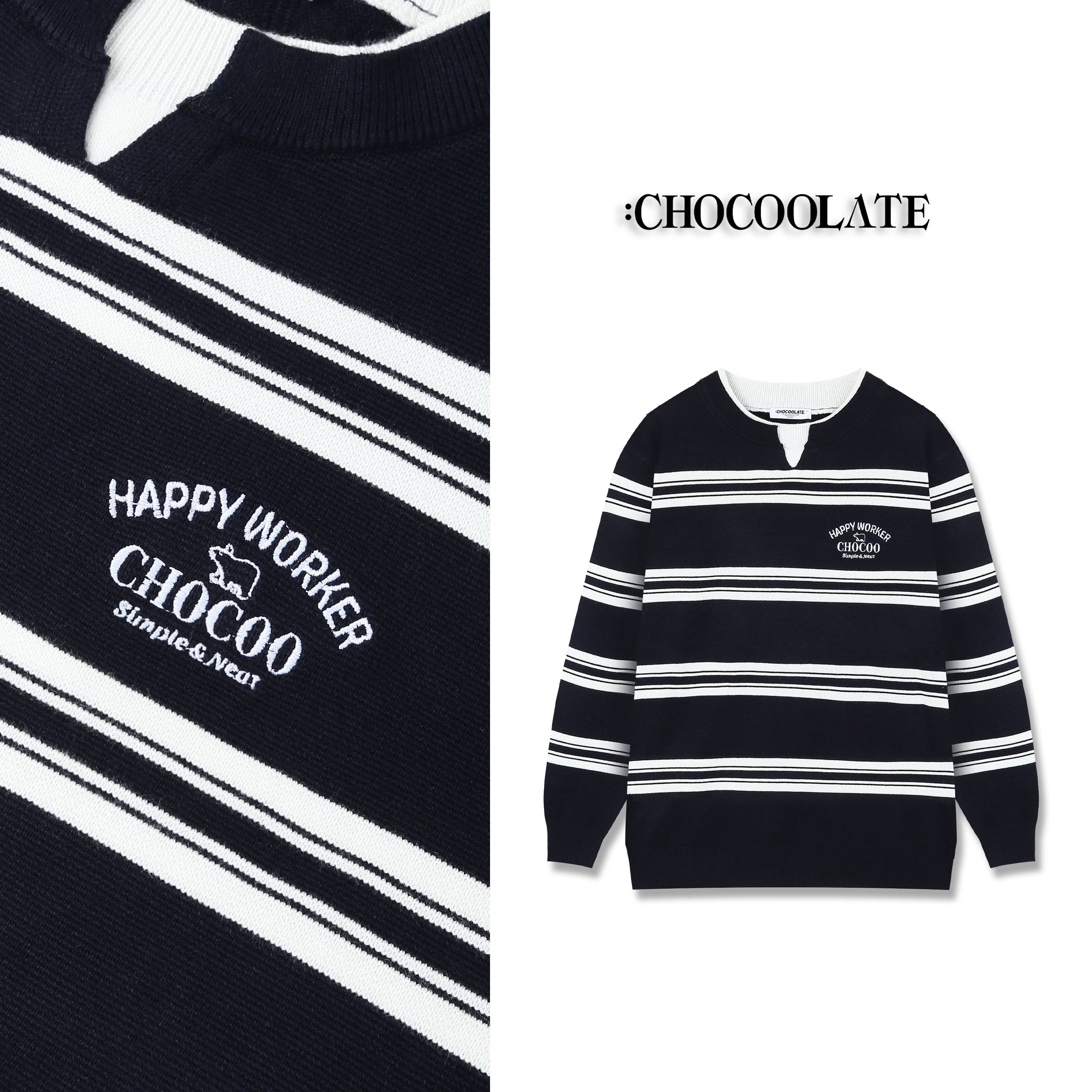 it：CHOCOOLATE假两件撞色字母刺绣圆领时尚长袖毛衣针织衫休闲