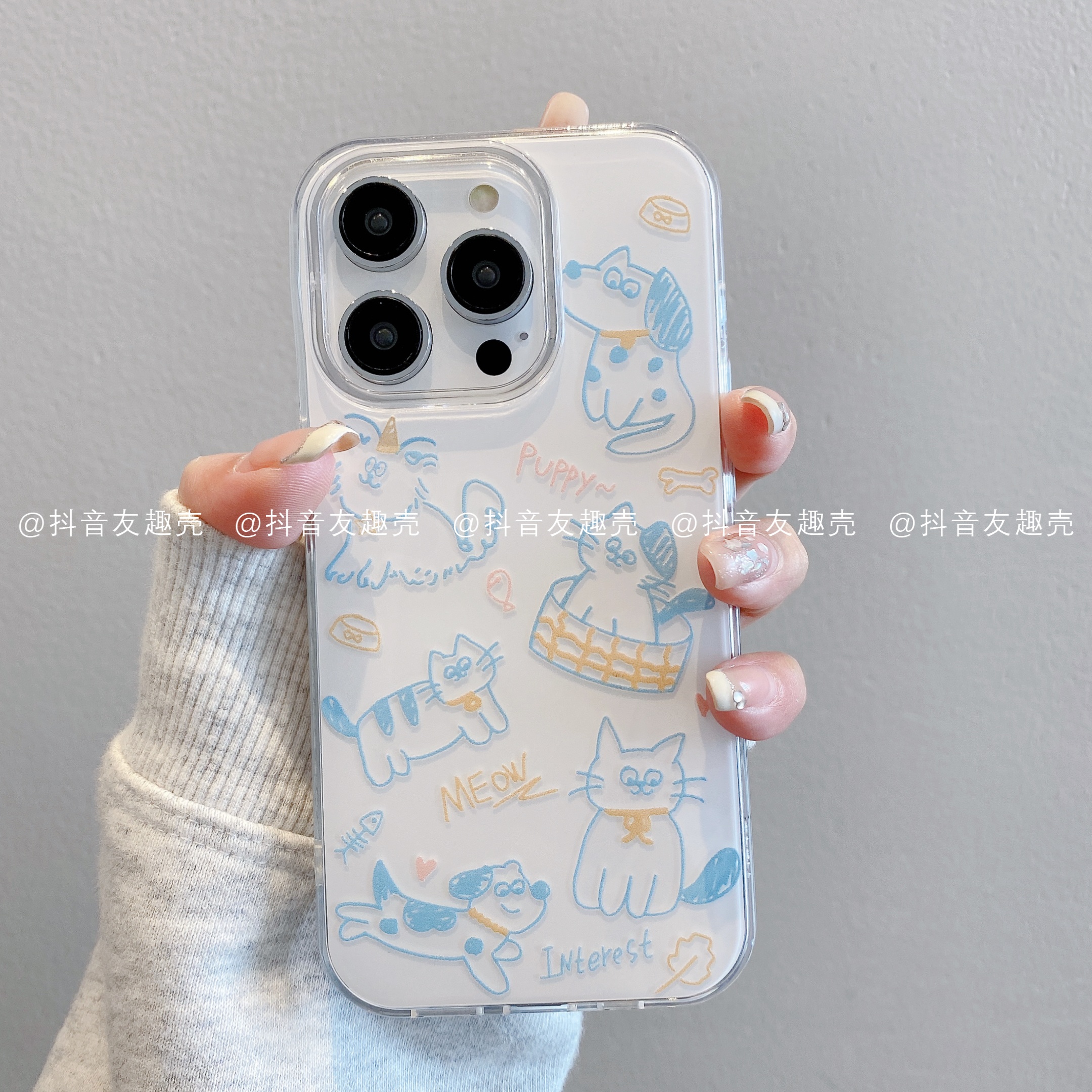 适用于苹果16新款华为vivo小米oppo双层IMD手机壳创意ins手绘猫狗