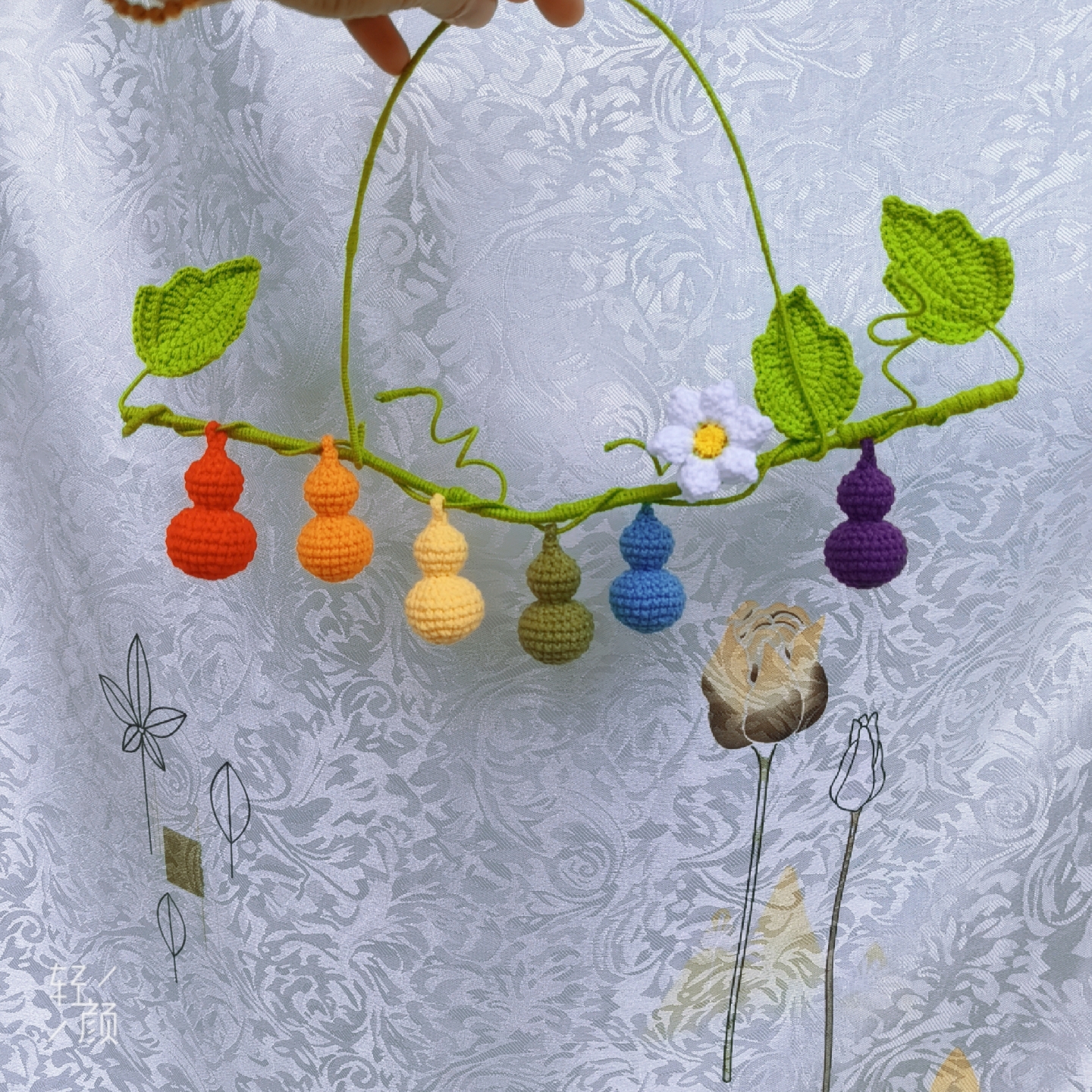 钩织葫芦娃七彩后视镜车挂手工福禄编织diy挂件毛线钩针成品挂件