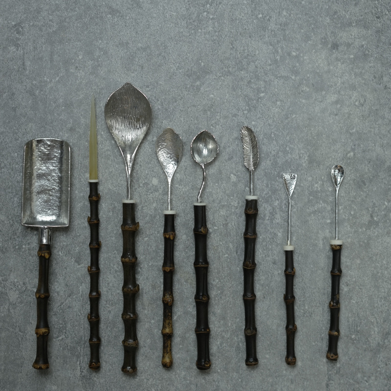 紫竹柄合金茶拨茶勺茶铲茶具配件茶道六君子围炉煮茶