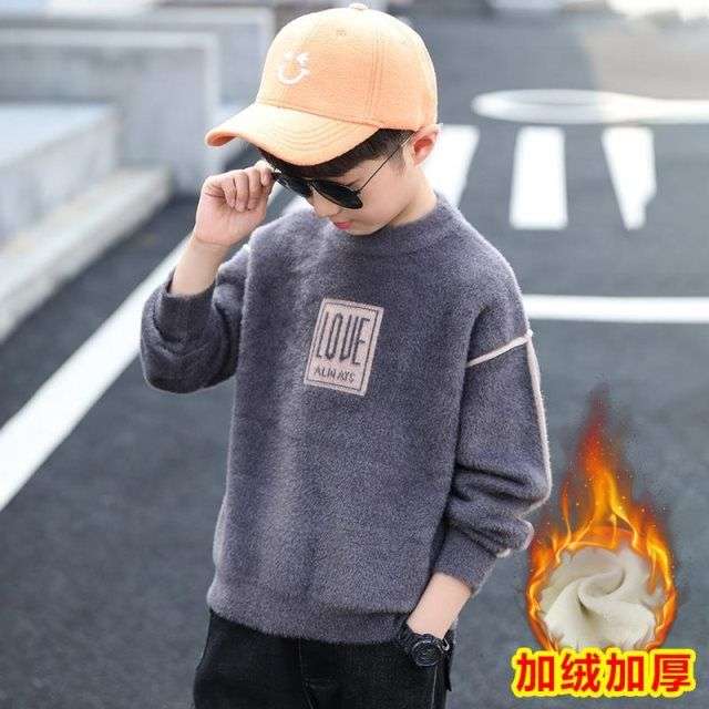 FAVMARTHA男童水貂绒毛衣秋冬款2025新款儿童针织打底衫加绒中大