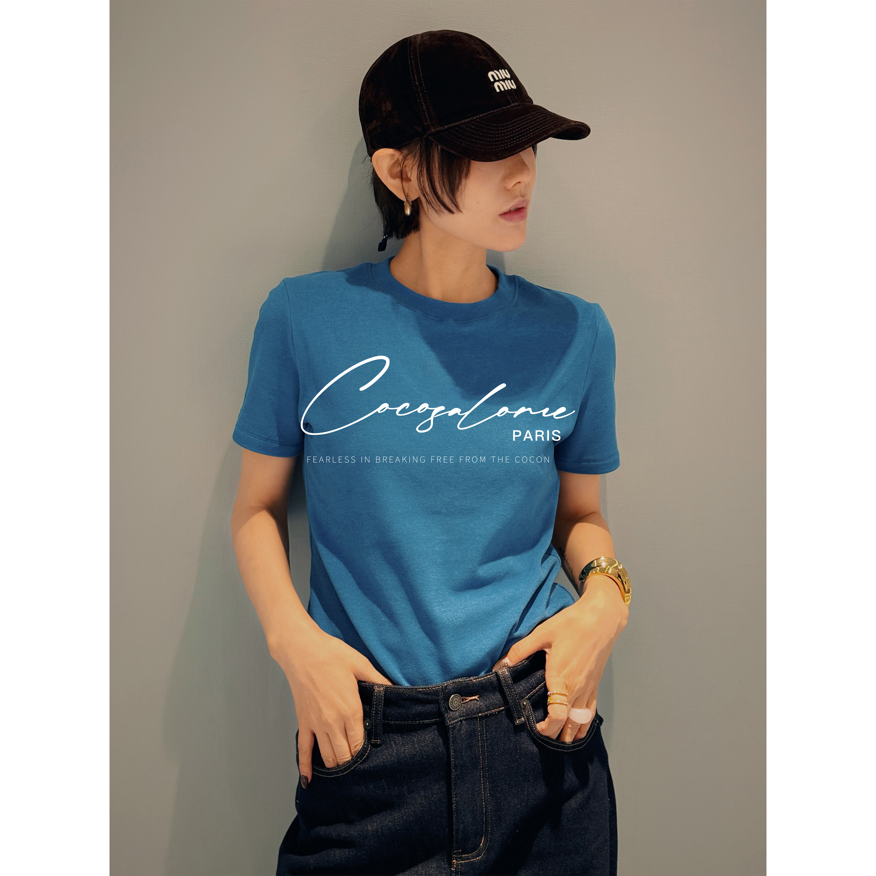 韩彬彬"王牌打底"300g秋冬双面磨毛毛巾绣高弹打底衫短袖822J-8