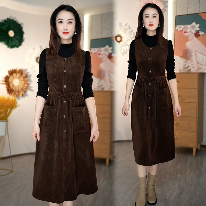 设计感假两件连衣裙女2025年春秋季新款时尚收腰显瘦拼接中长裙潮