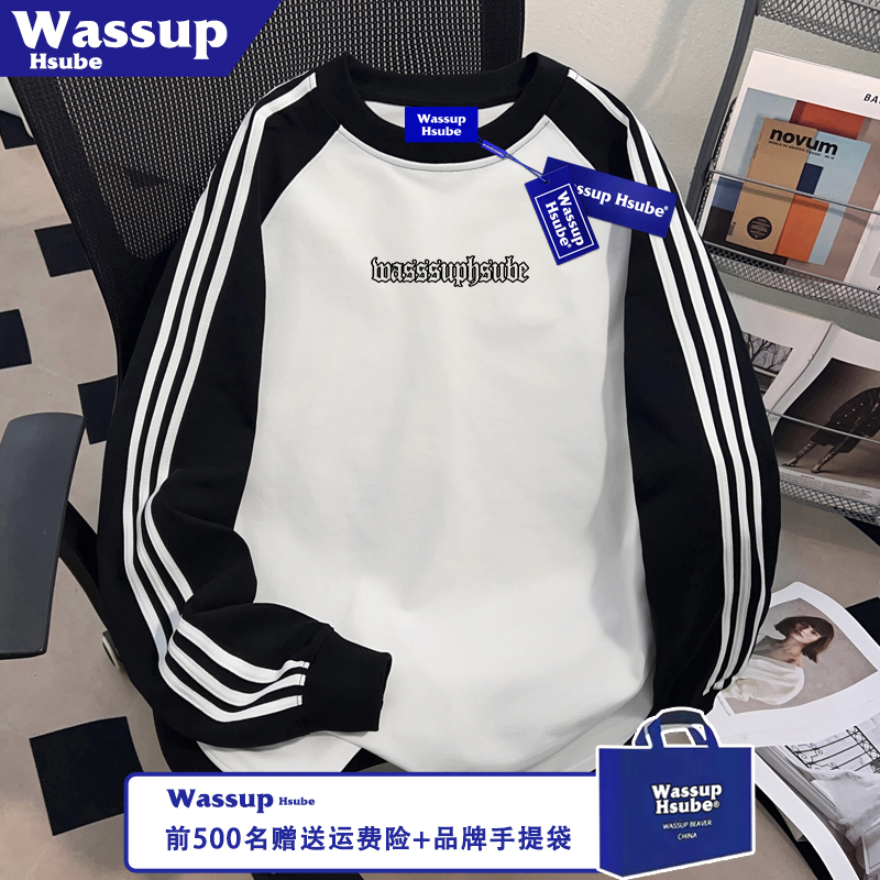 WASSUP HSUBE流行字母印花上衣秋冬季男女新款T恤ins100%纯棉长袖