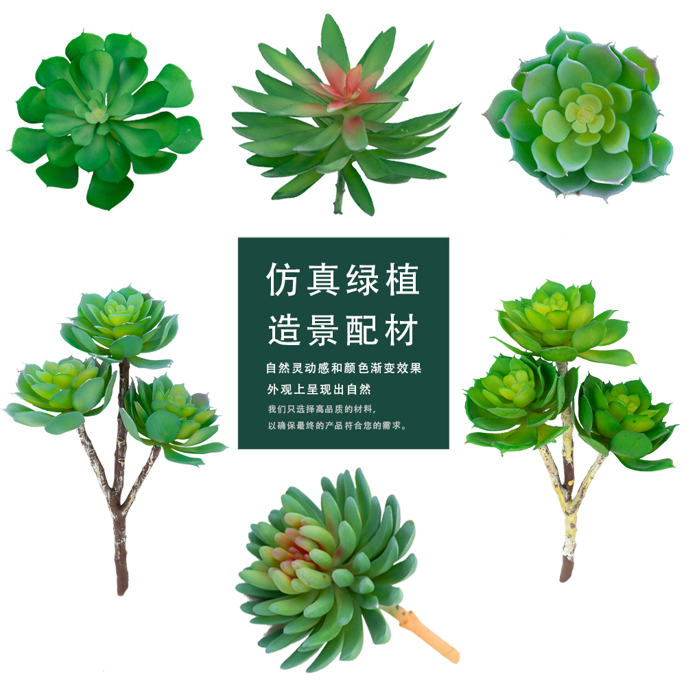 仿真多肉植物造景搭配装饰绿植假软胶多肉观音莲佛手莲红绿色假花