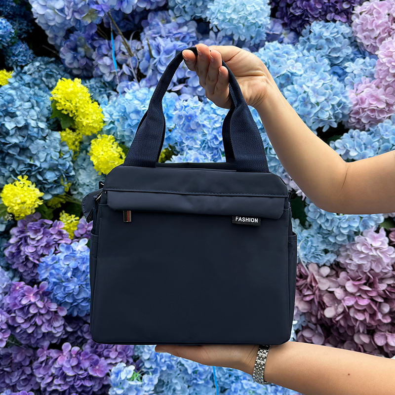 日式简约纯色手提包带饭便当包饭盒袋便携多层拉链防水通勤收纳包