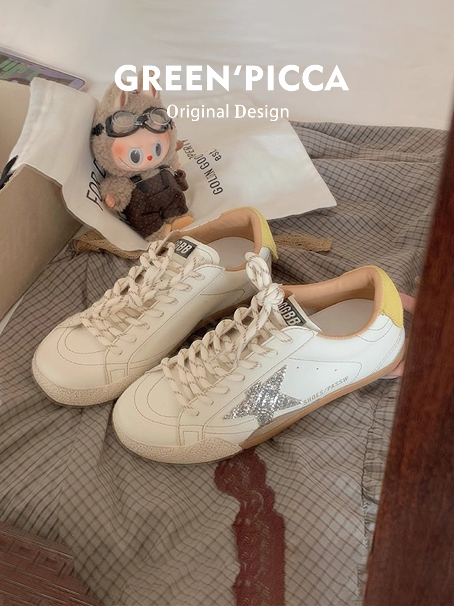 牛皮！韩系减龄2025新款爆款星星做旧休闲风百搭德训小脏鞋板鞋女