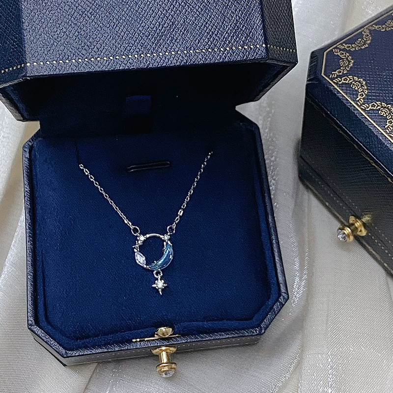 坠链均足银 999足银星月项链蓝色系轻奢小众高级感送闺蜜生日礼物
