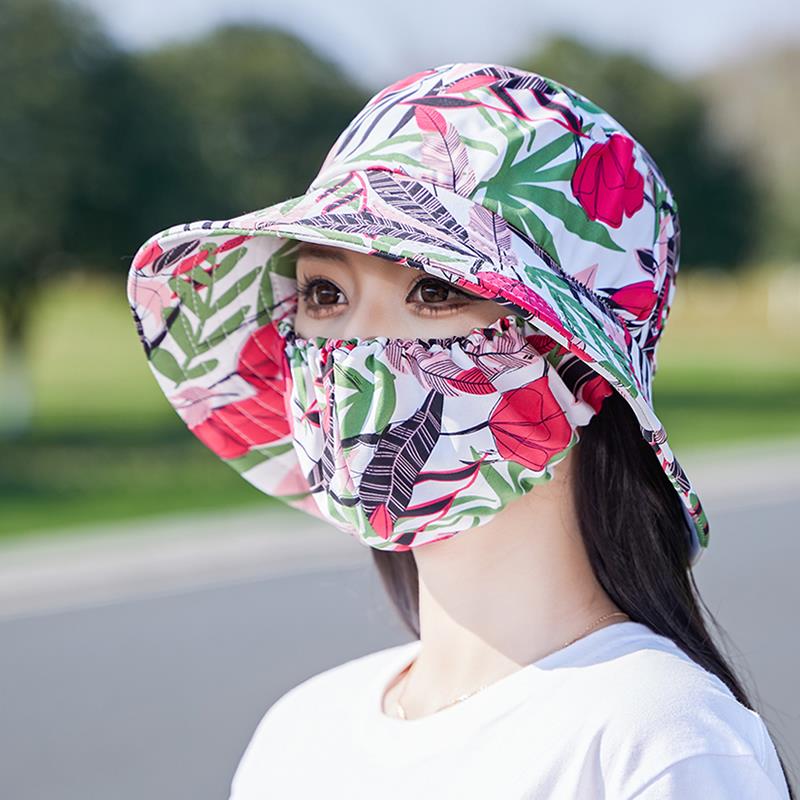 红路皇太阳帽女防晒遮脸大帽檐面口罩帽子一体护颈防紫外线全方位