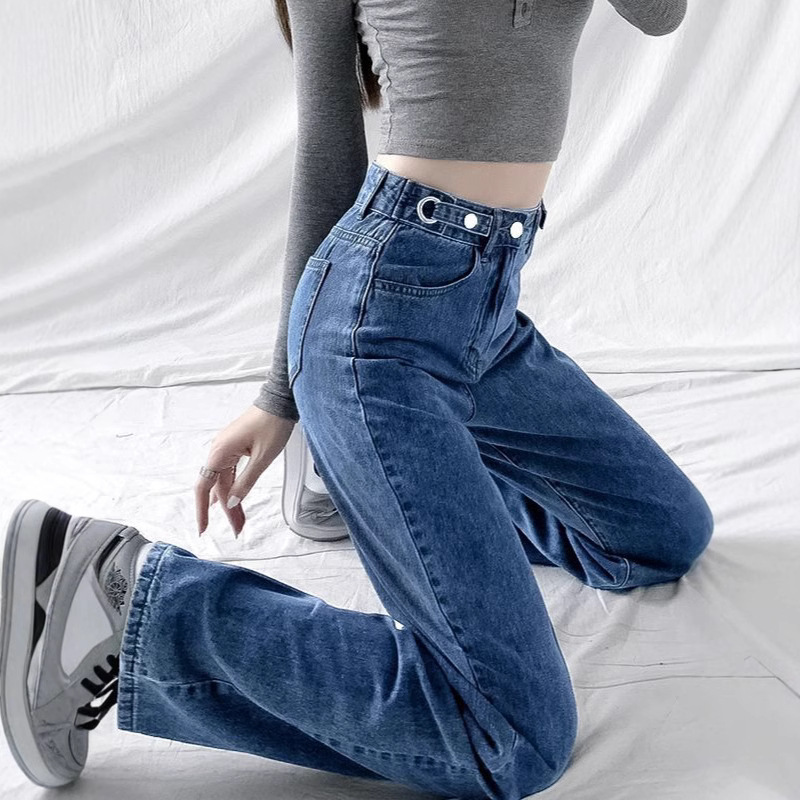 高腰牛仔裤女春装2025新款小个子宽松显瘦直筒拖地垂感阔腿长裤子