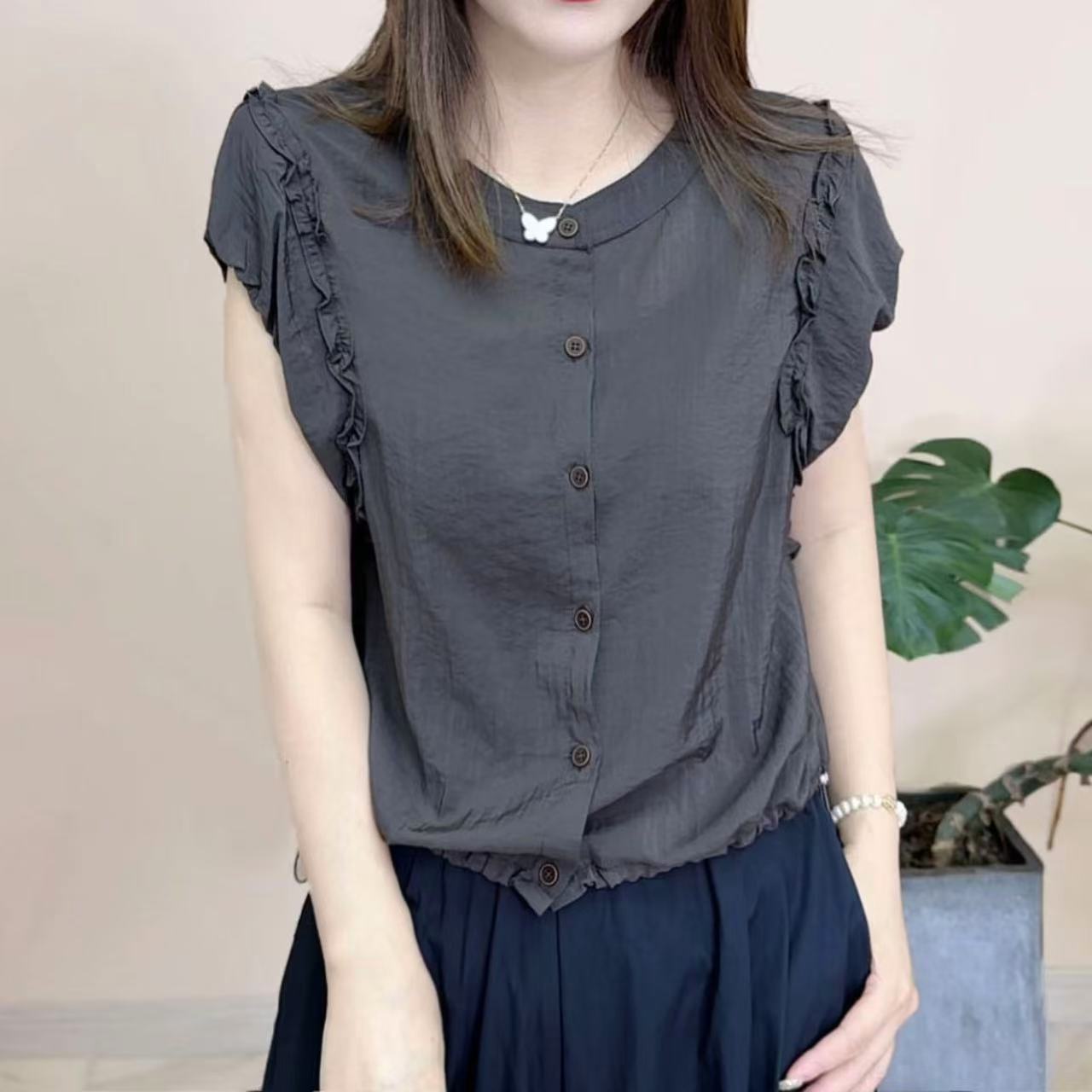 夏季小众圆领女款上衣气质时尚短袖新款妈妈中年宽松小衫大码T恤