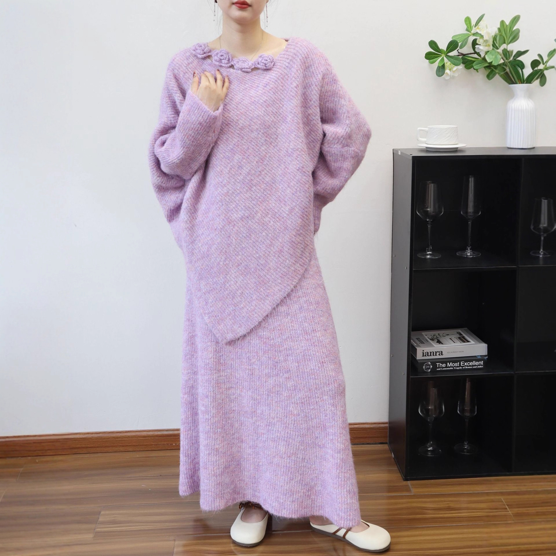 立体花朵毛衣套头针织半身裙两件套2025秋冬新款温柔风毛衣套装女