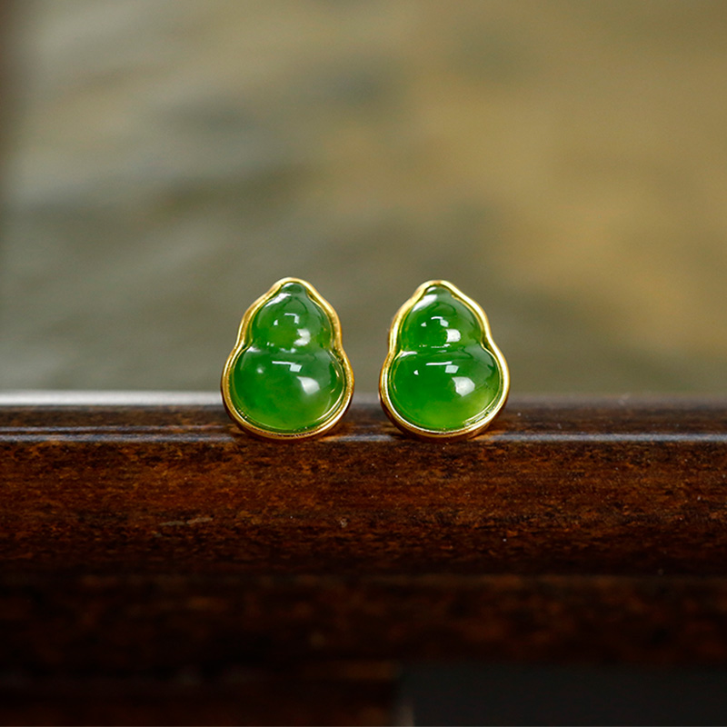 御臻珠宝｜碧玉｜S925银｜新中式葫芦玉耳饰耳钉严选高级轻奢果绿