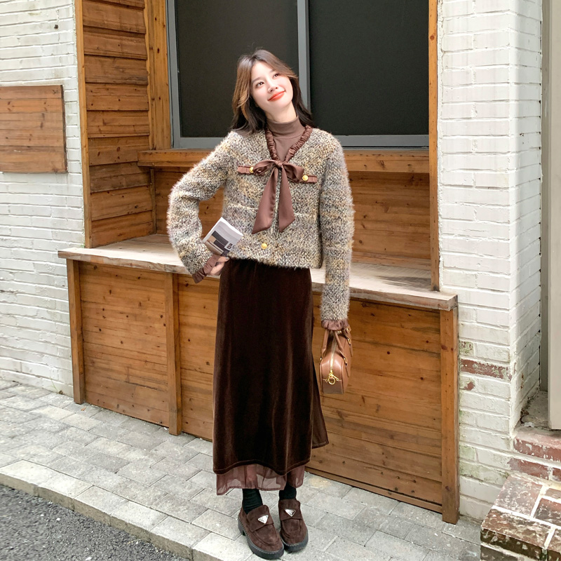 气质名媛小香风外套丝绒长裙2025秋冬新款高级感法式千金风套装裙