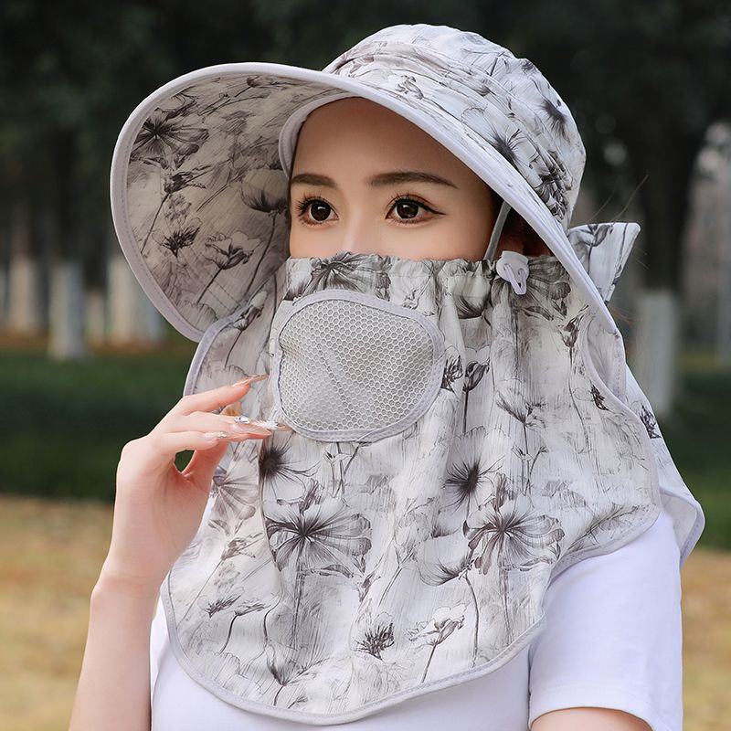 防晒帽女夏季2025新款遮全脸防晒面罩一体防紫外线采茶干活遮阳帽