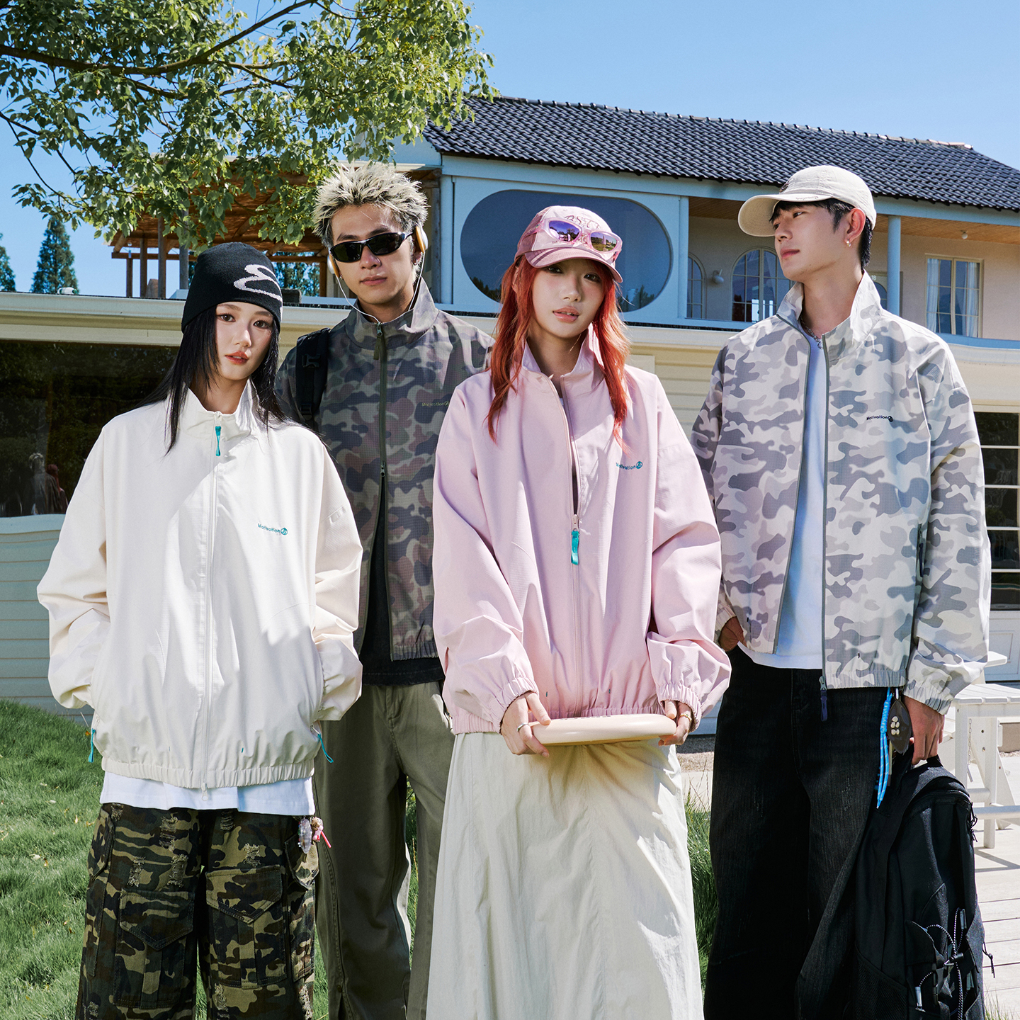 美式高街潮牌拼色立体万针刺绣双拉链迷彩防风防水夹克男女同款