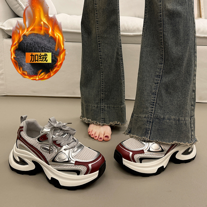 新百伦NEW BOLUNE新款松糕厚底老爹鞋女小个子增高2025冬季加绒女