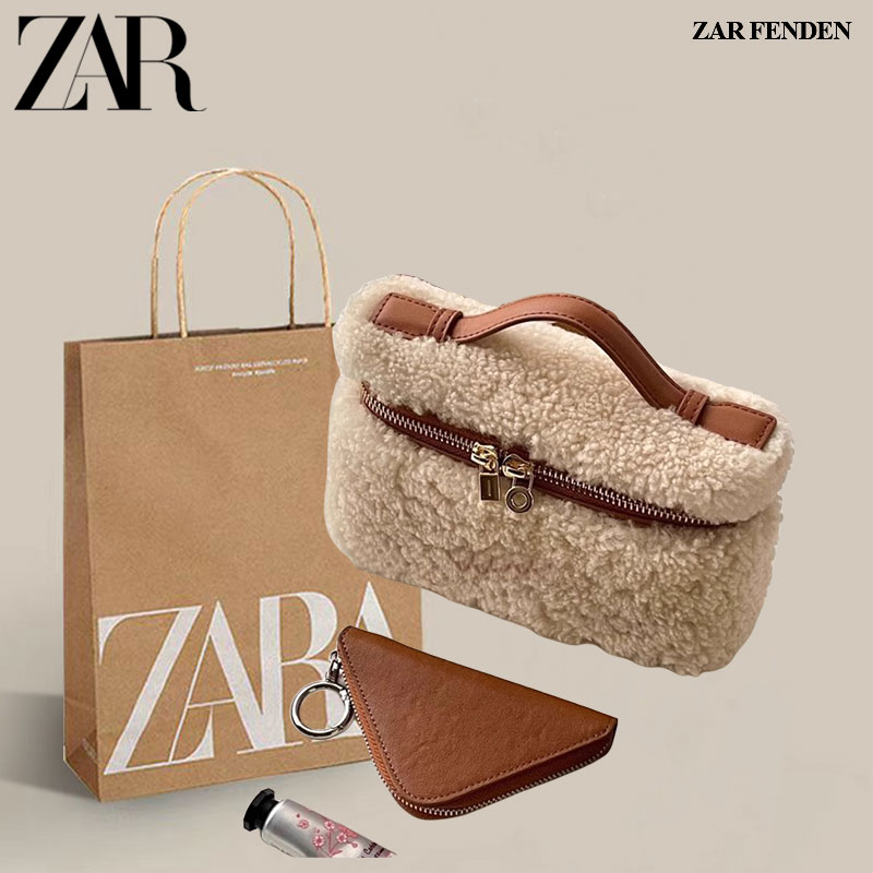 ZAR FENDEN2025秋冬羊羔毛绒饭盒包秋冬高级毛毛新款手提斜挎包女