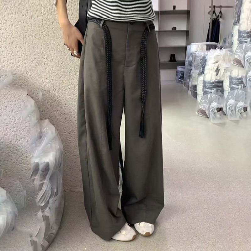 慵懒松弛感高腰灰色阔腿裤女秋季宽松休闲直筒裤垂感显瘦通勤裤