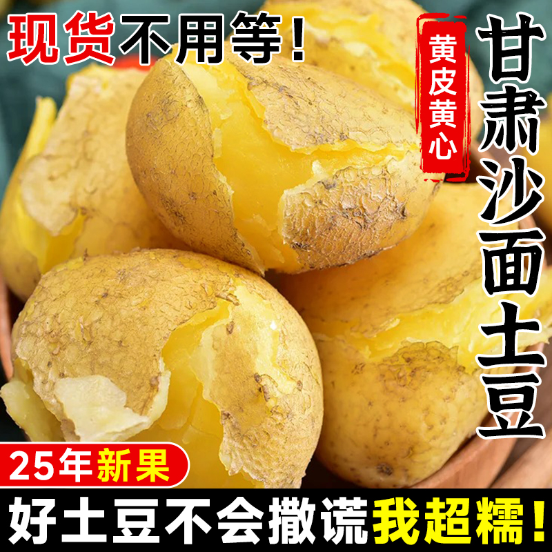 正宗甘肃定西土豆9斤旱沙地种植沙面黄心马铃薯蔬菜洋芋农家现挖