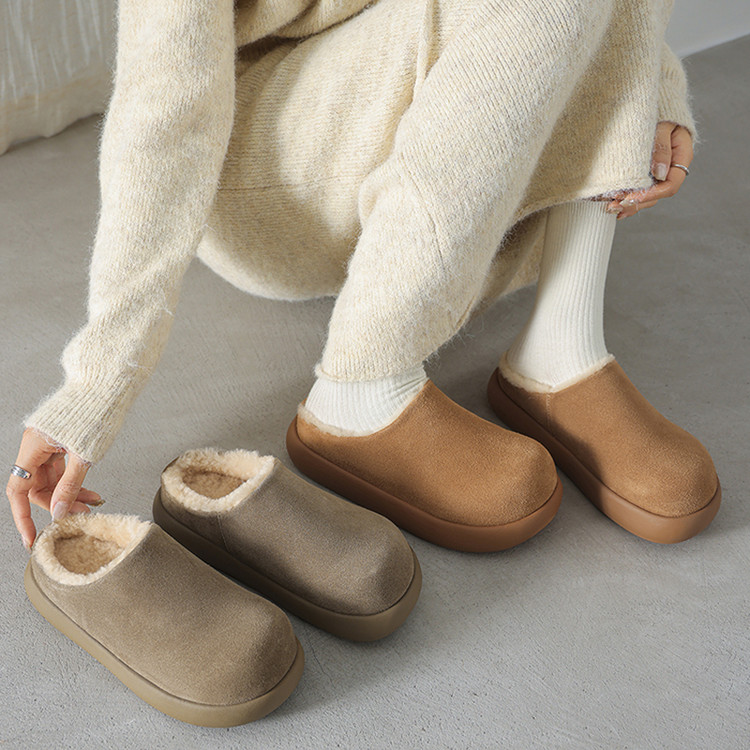 【新品】 冬季新款一脚蹬加绒厚底雪地靴毛毛拖鞋女包头半拖勃肯鞋