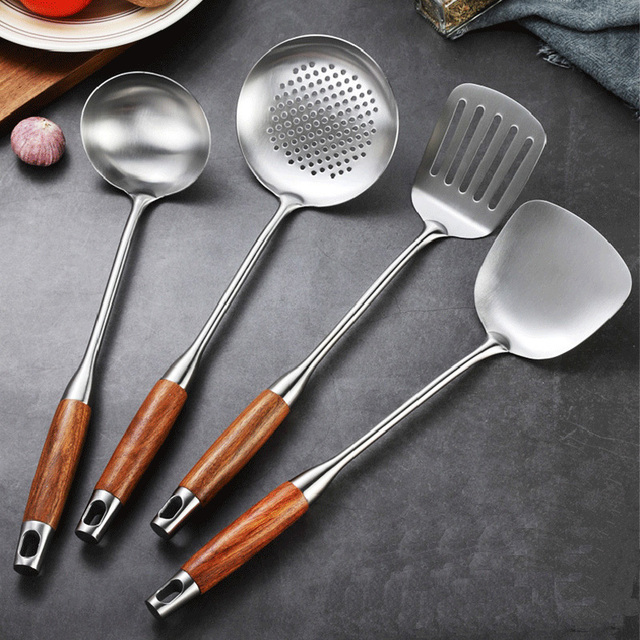 香港陈枝记家用锅铲花梨木汤勺304不锈钢漏勺炒菜铲子勺子全套