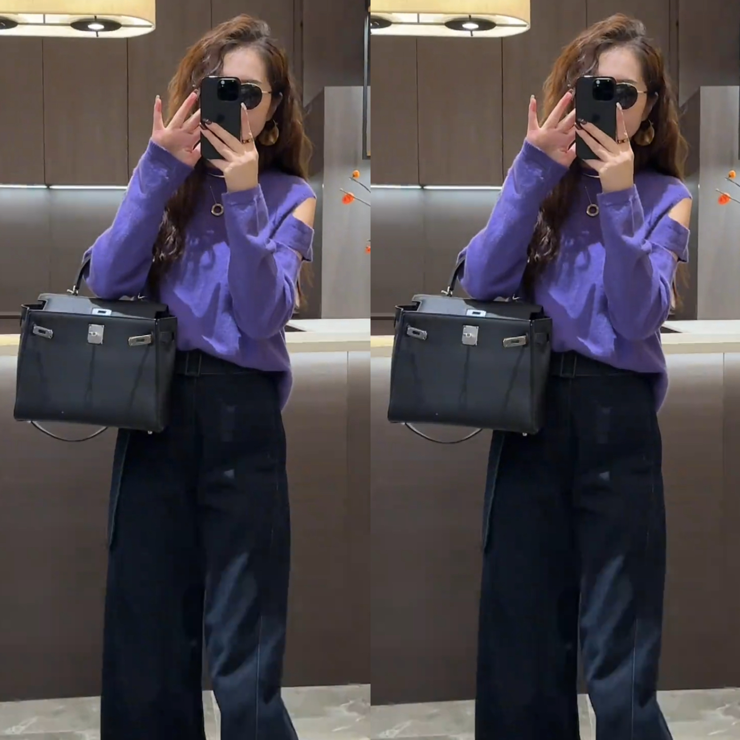 2025年秋季新款百搭露肩设计款针织衫上衣+直筒阔腿牛仔裤两件套