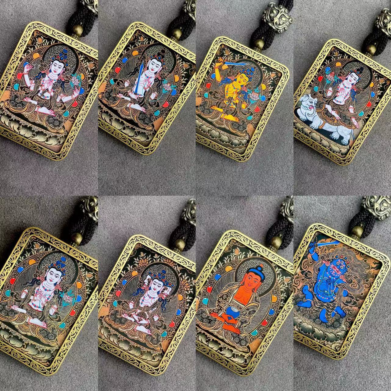 铜合金布艺项链 爆款黑金款唐卡吊坠十二生肖八大守护佛系唐卡项
