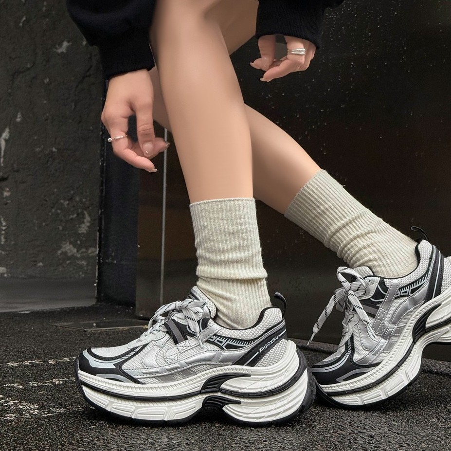 【增高8CM】巴家爆款老爹鞋女秋冬新款松糕厚底小个子网面休闲运动