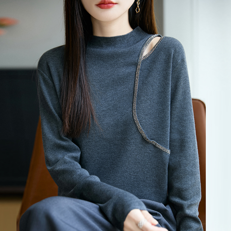 早秋别致高级感半高领针织打底衫女2025新款春秋上衣洋气女装毛衣