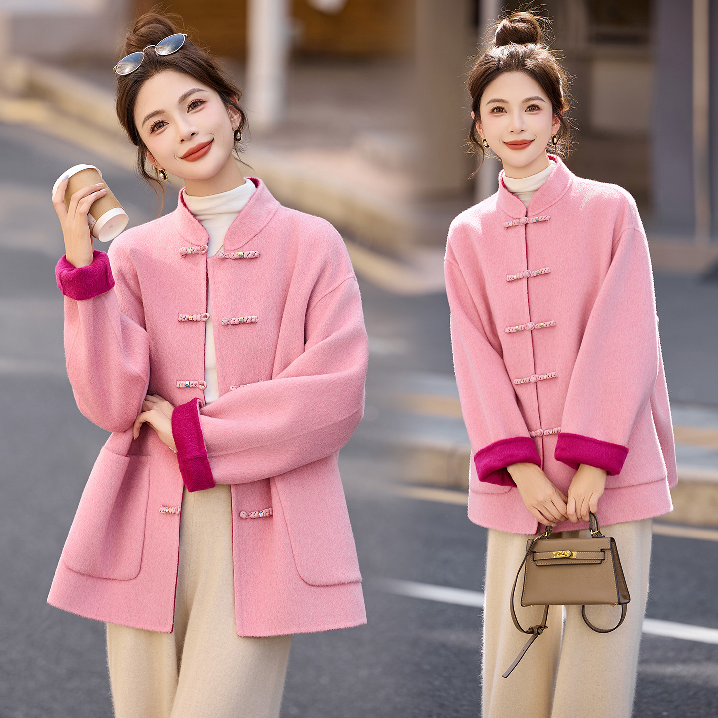 新中式风盘扣双面羊毛大衣女2025秋冬新款高级感气质毛呢外套潮