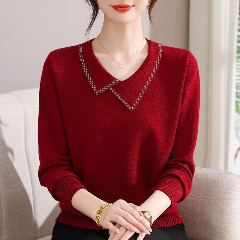 2025秋冬新款妈妈毛衣娃娃领针织打底衫宽松内搭中年女士上衣