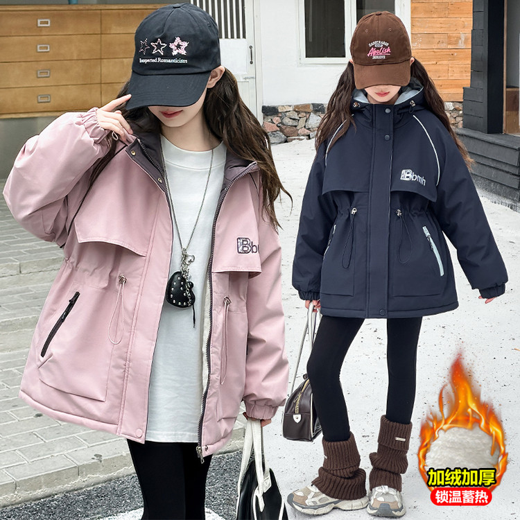 女童夹棉外套时尚2025秋冬新款中大童韩版派克服洋气加绒加厚外套