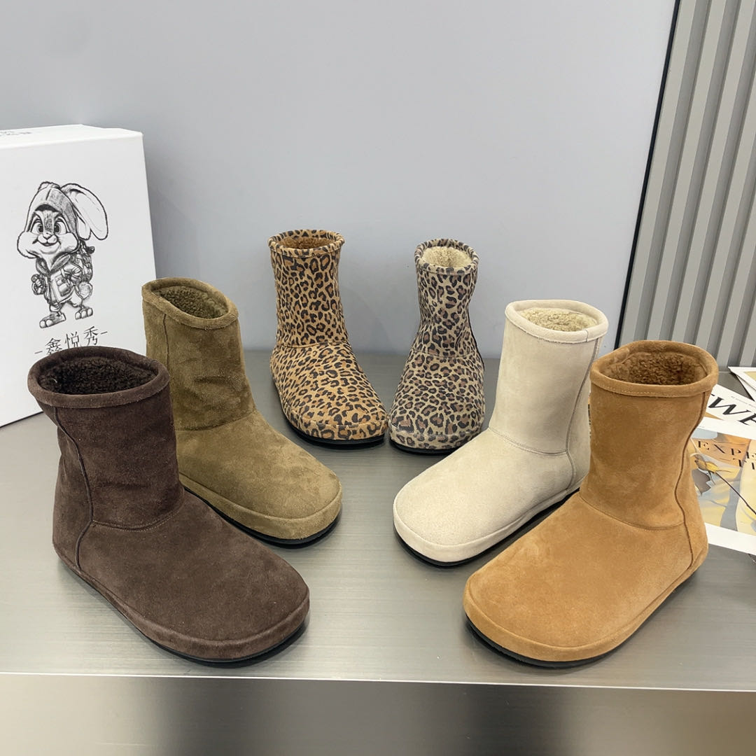 鑫悦秀712-18厚底3公分韩版豹纹百搭牛反绒皮陈太同款中筒雪地靴