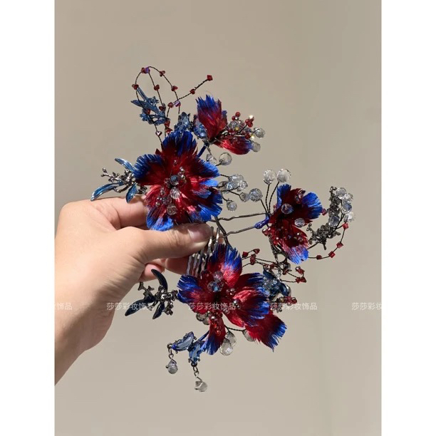 铜合金布艺婚庆饰品 z8528新中式红蓝撞色晨袍旗袍复古结婚配饰