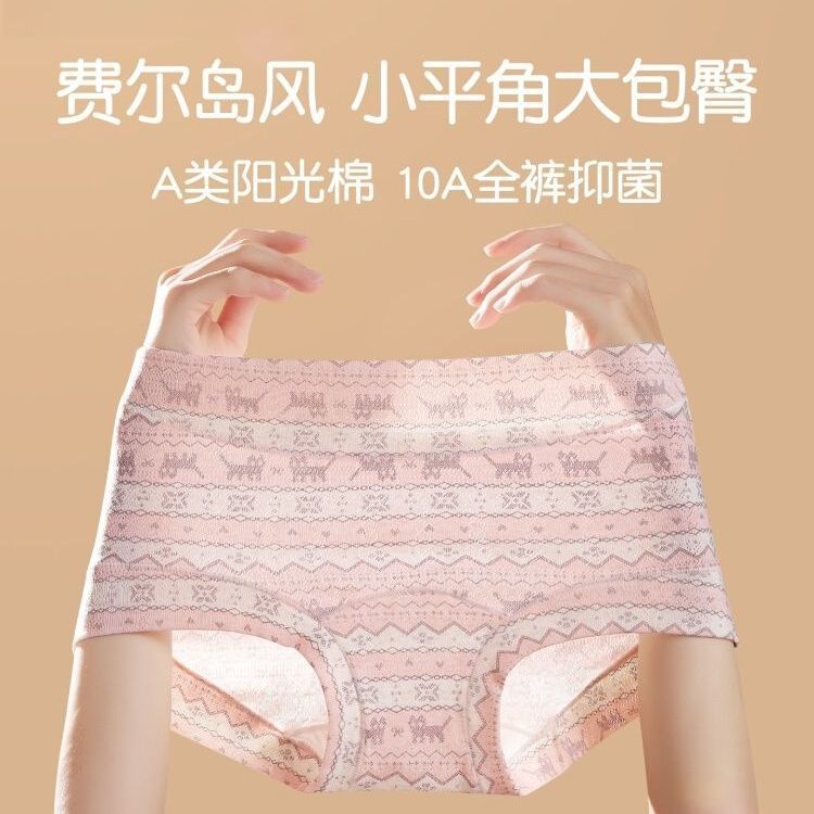 费尔岛风四角内裤女纯棉2025新款10A抑菌加长裆a类全棉平角短裤头