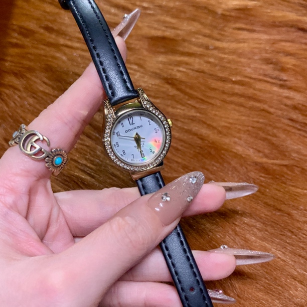 法式小众轻奢女士手表复古高级感小巧精致冷淡风石英表DK3537黑色