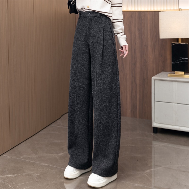 黑灰色羊毛阔腿裤女秋冬2025新款高腰宽松垂感加厚保暖毛呢直筒裤