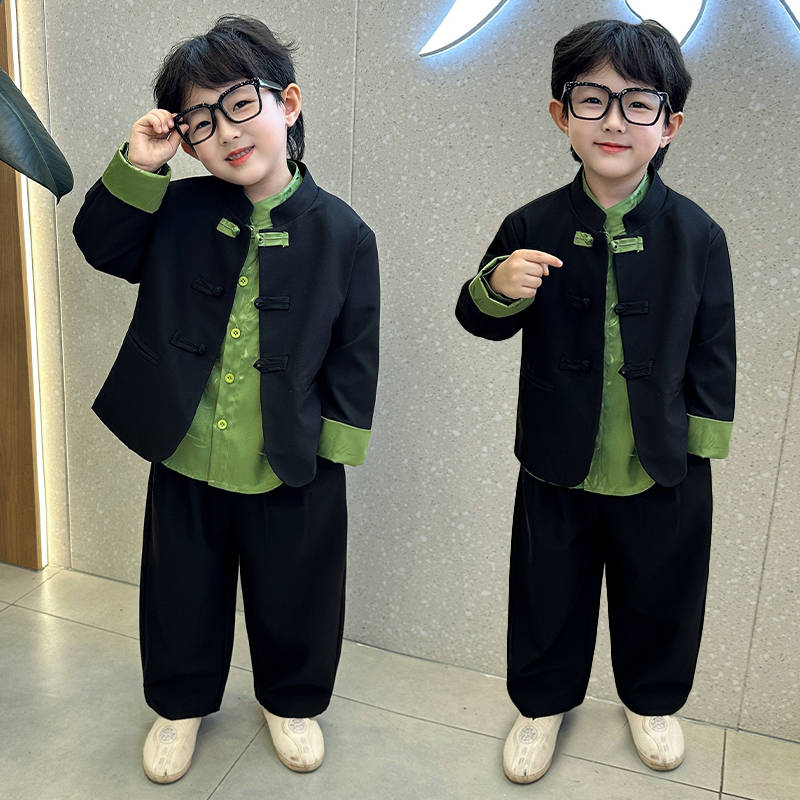 儿童秋款新中式外套男宝宝国风盘扣民族古风幼儿园表演服唐装西服