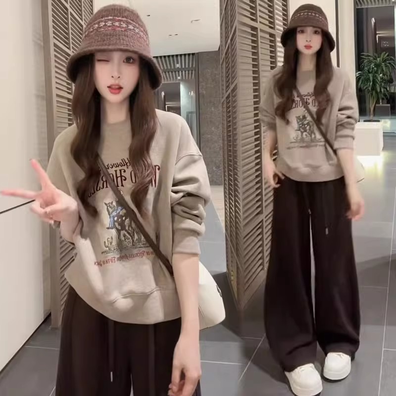 时尚休闲套装女2025秋季新款时髦洋气字母印花卫衣运动裤两件套潮