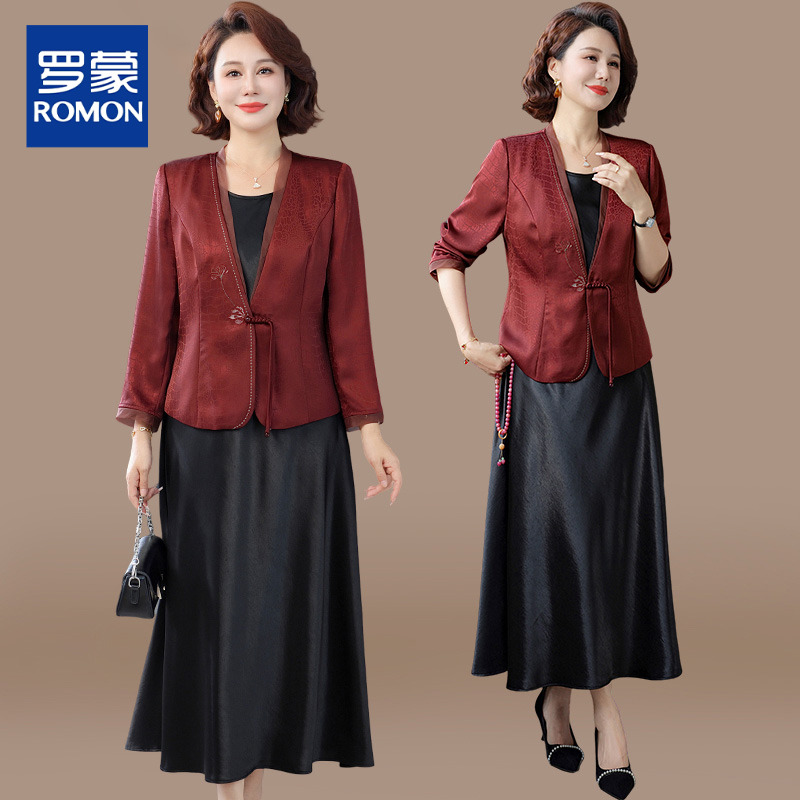 新中式妈妈连衣裙洋气大气秋装套装裙子中老年女装高档国风外套