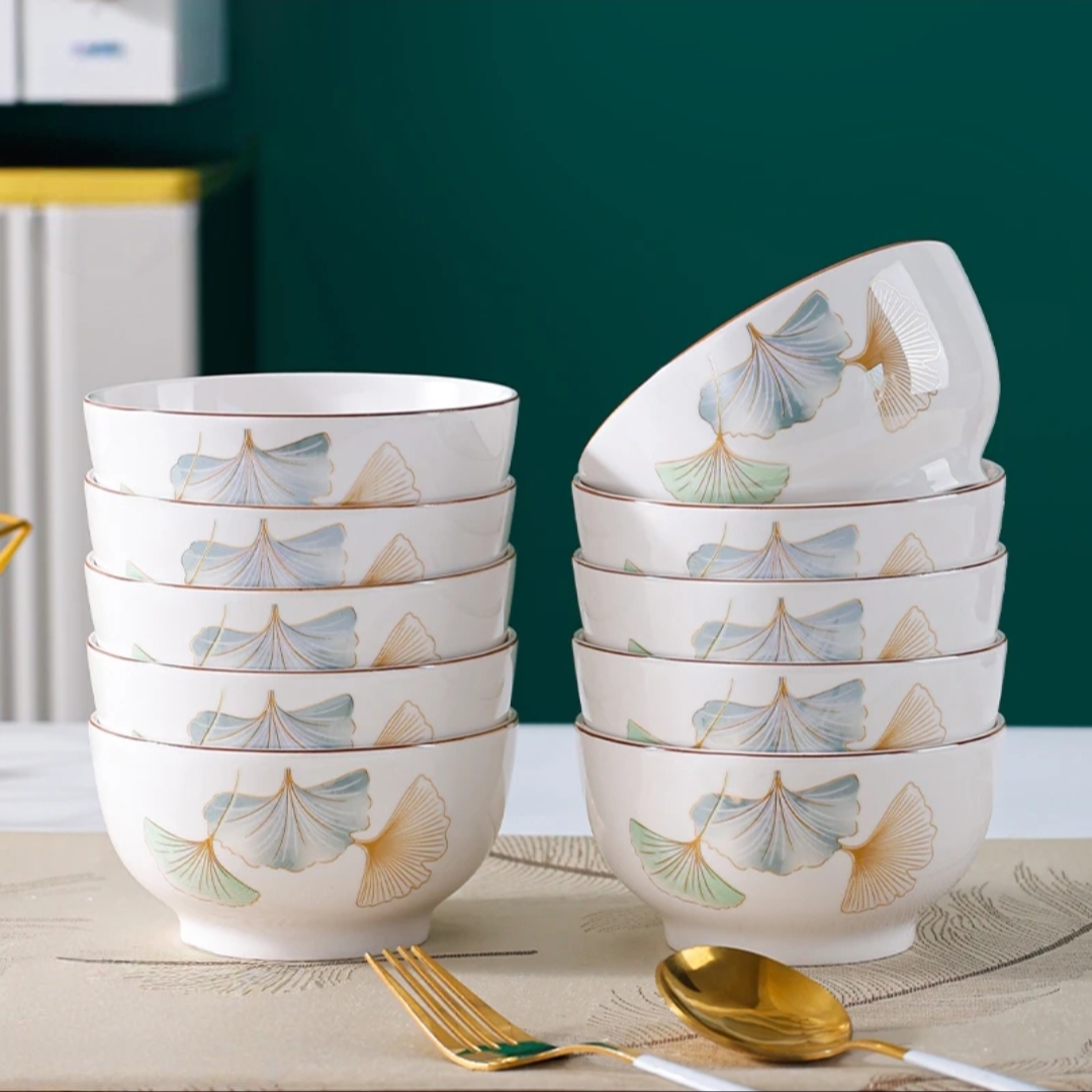 福小鱼4.5英寸米饭碗10个装过年网红餐具饭碗家用中式吃饭碗