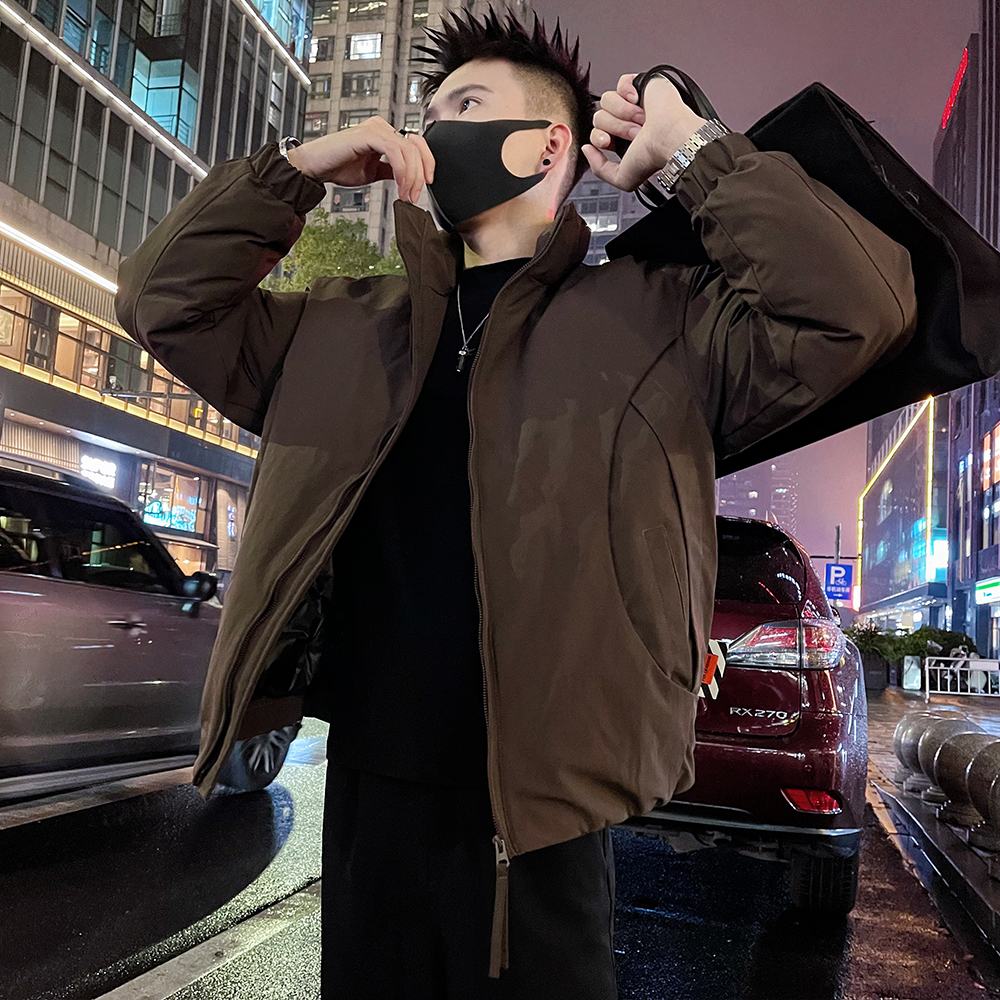 拼接保暖棉服外套男2025新款冬季潮牌立领高级感工装棉衣痞帅棉袄