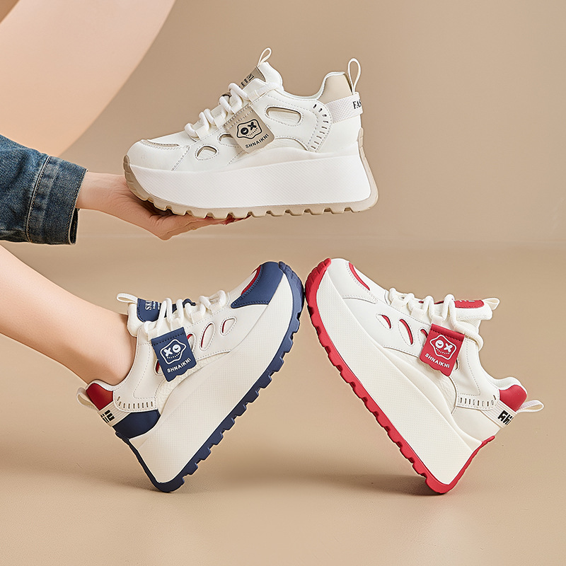 温州女鞋2025新款女式厚底休闲单鞋增高德训老爹鞋子女百搭小白鞋