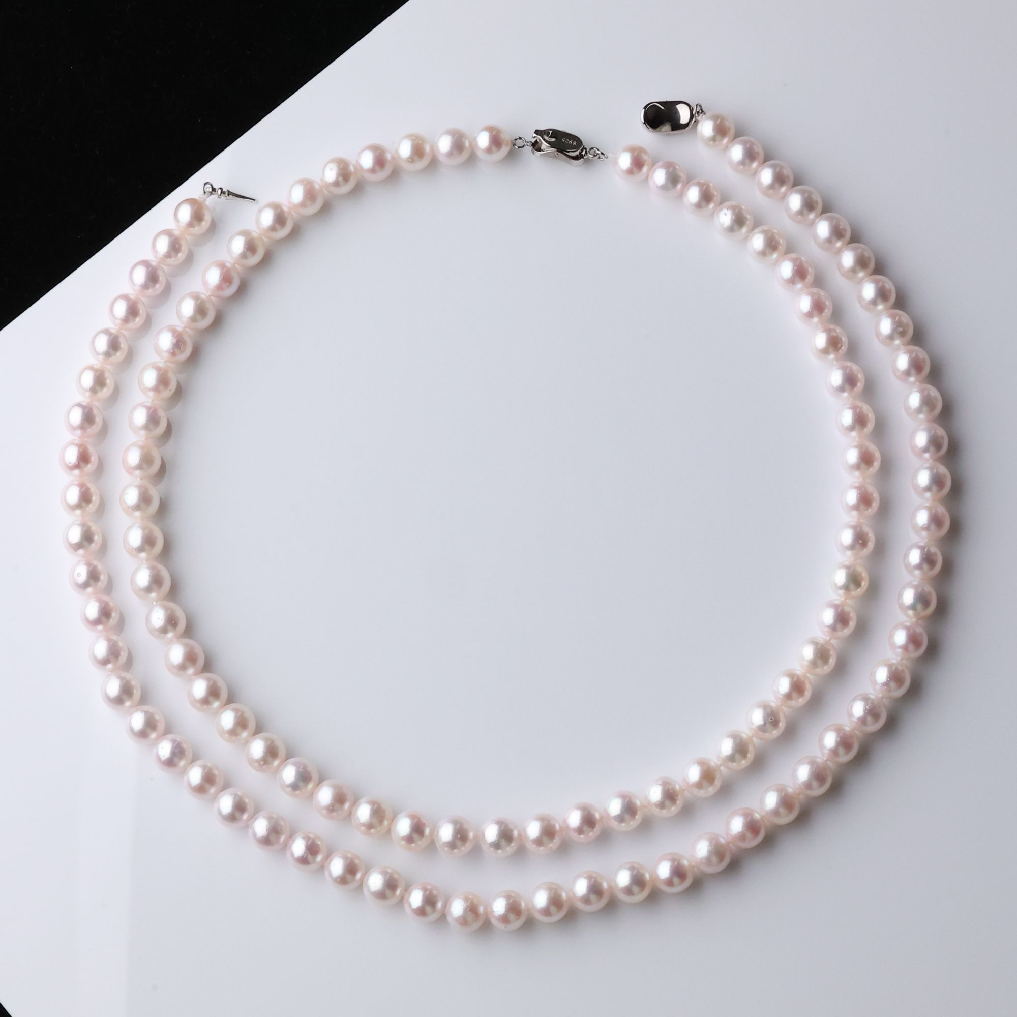 海水akoya珍珠项链8-9mmS925银镶嵌扣头时尚轻奢串链多样性发一条