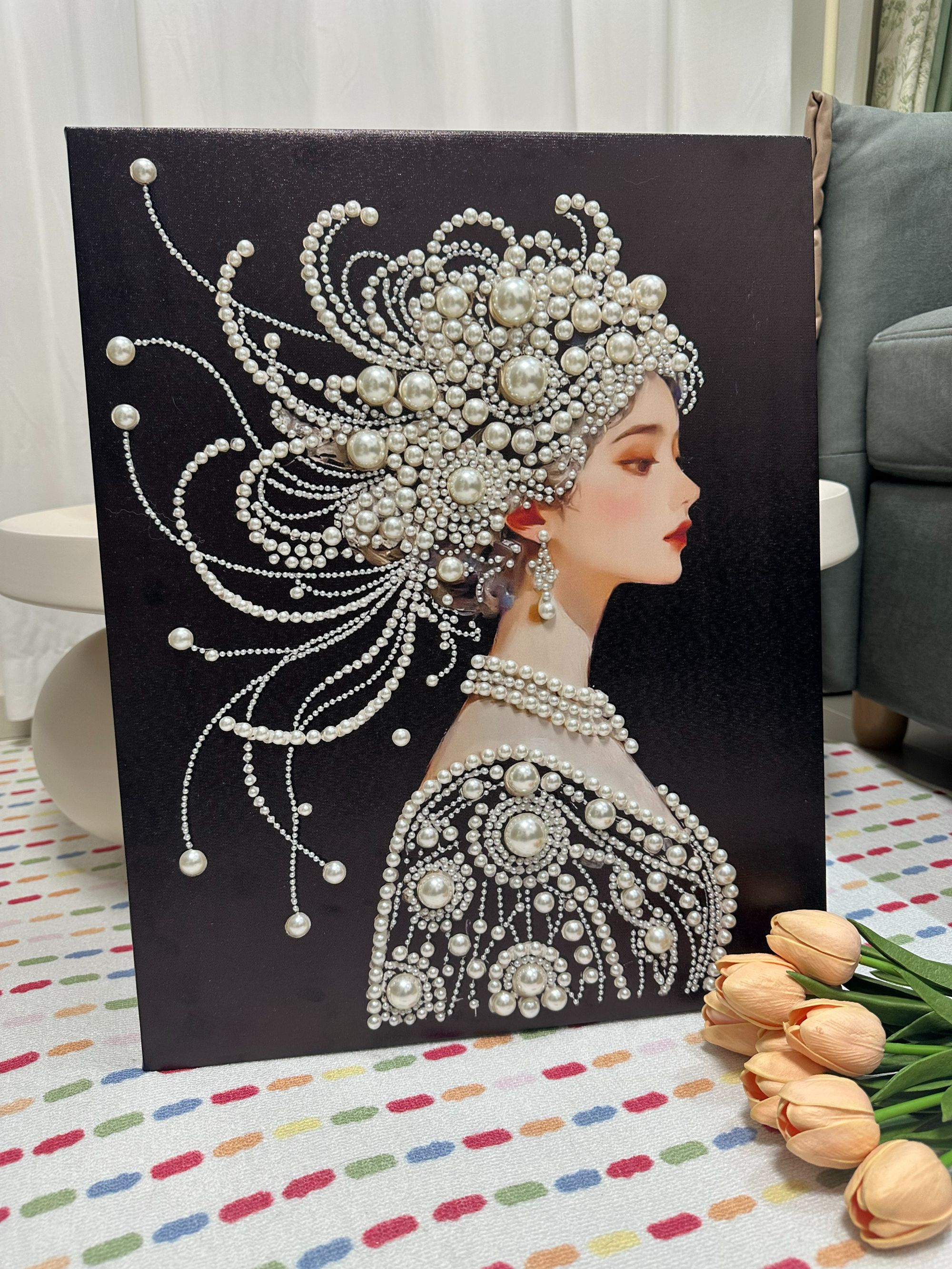 珍珠少女装饰画手工diy装饰画礼物治愈高颜值