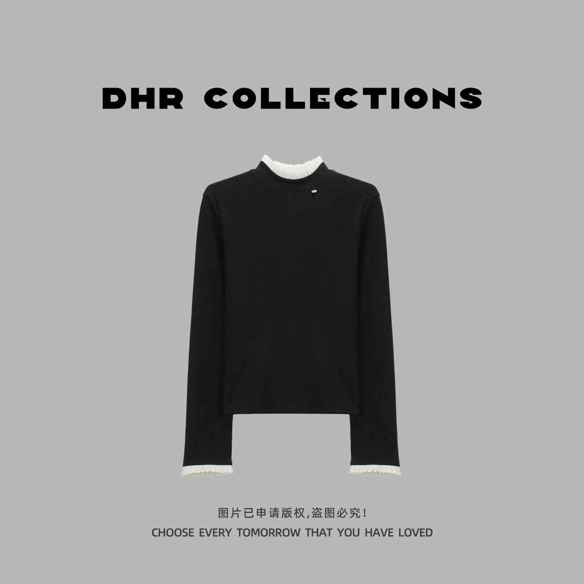 豆豆9【花边蚕丝发热绒】加厚软糯亲肤拼接打底衫长袖T恤-25DD119