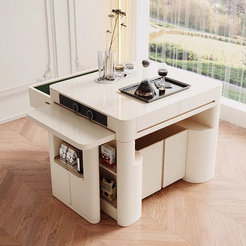 奶油风全自动多功能麻将桌岛台餐桌两用一体家用可伸缩轻奢高级感